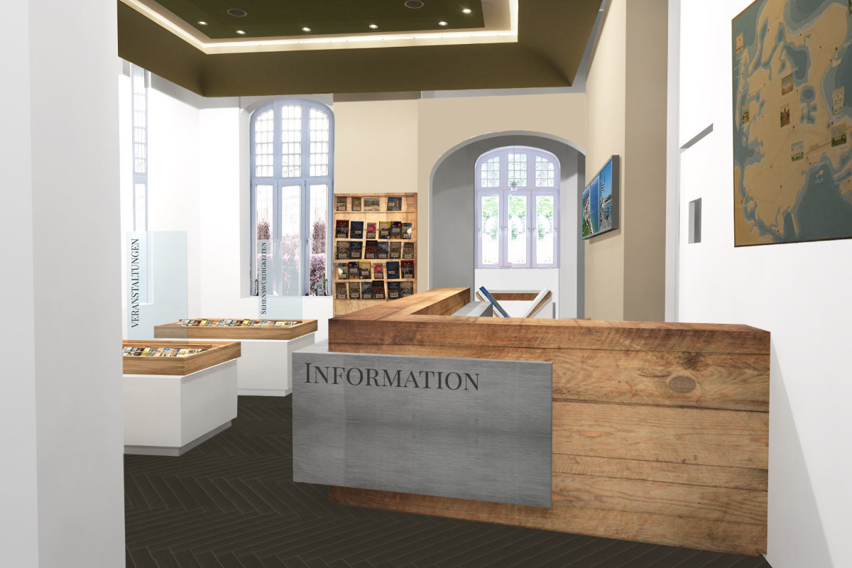 Möbeldesign für die Einrichtung der Touristeninformation im Ostseebad Binz Ausstellungsdesign für die Inneneinrichtung der Touristeninformation auf Rügen