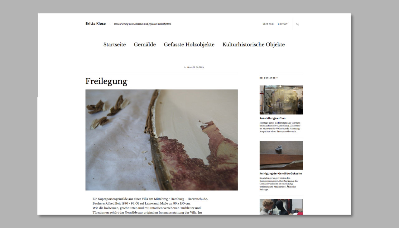 Projektseite eines Online-Portfolios