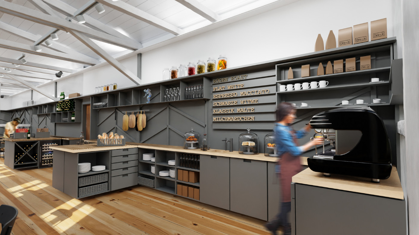 Interiordesign Designentwurf Rückbuffet für ein Café