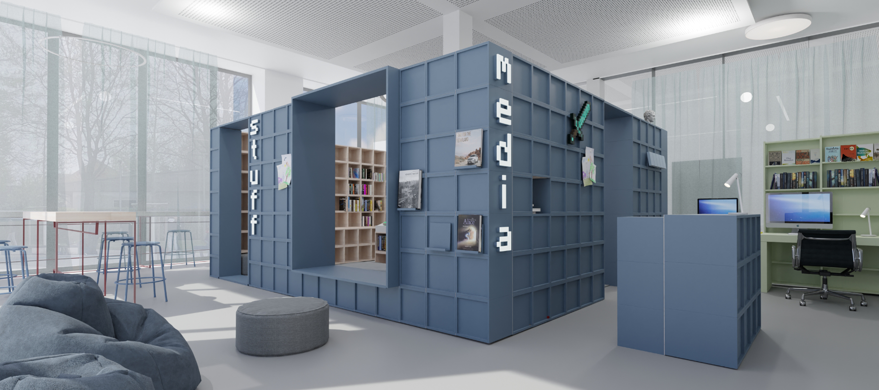Interiordesign für eine Bücherhalle